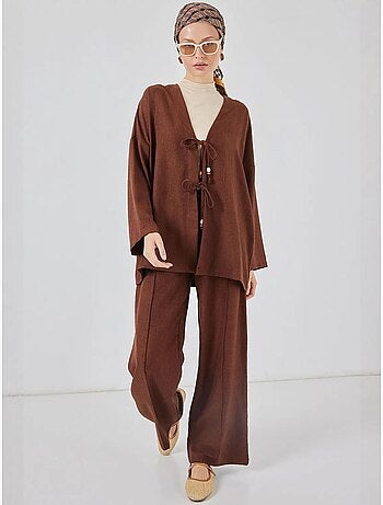 Ensemble cardigan à col en v et pantalon à jambes larges bdart