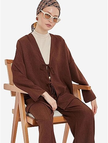 Ensemble cardigan à col en v et pantalon à jambes larges bdart