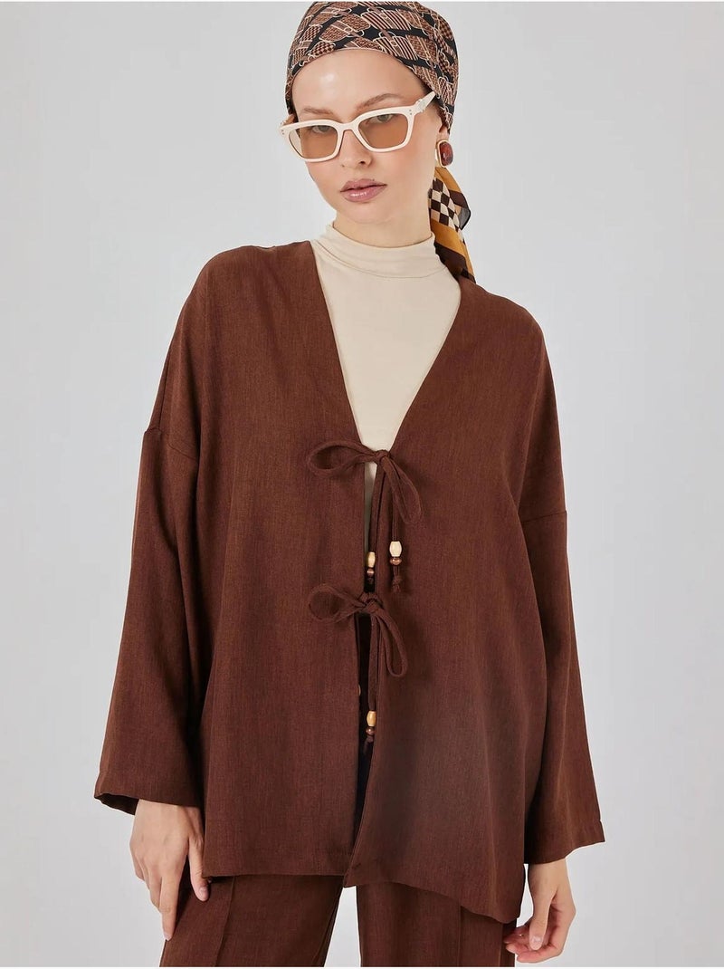 Ensemble cardigan à col en v et pantalon à jambes larges bdart Marron chocolat - Kiabi