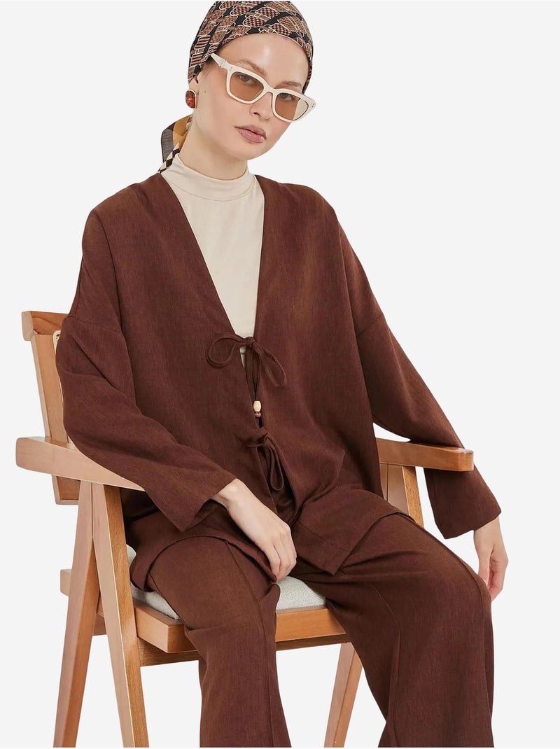 Ensemble cardigan à col en v et pantalon à jambes larges bdart Marron chocolat - Kiabi