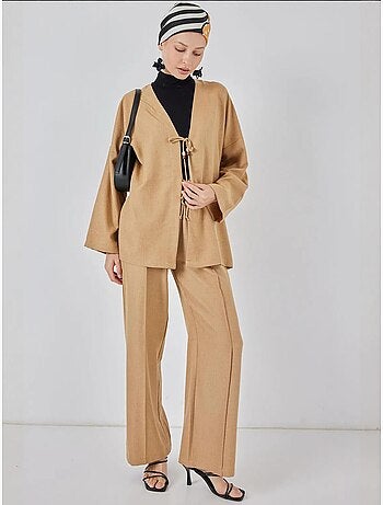 Ensemble cardigan à col en v et pantalon à jambes larges bdart