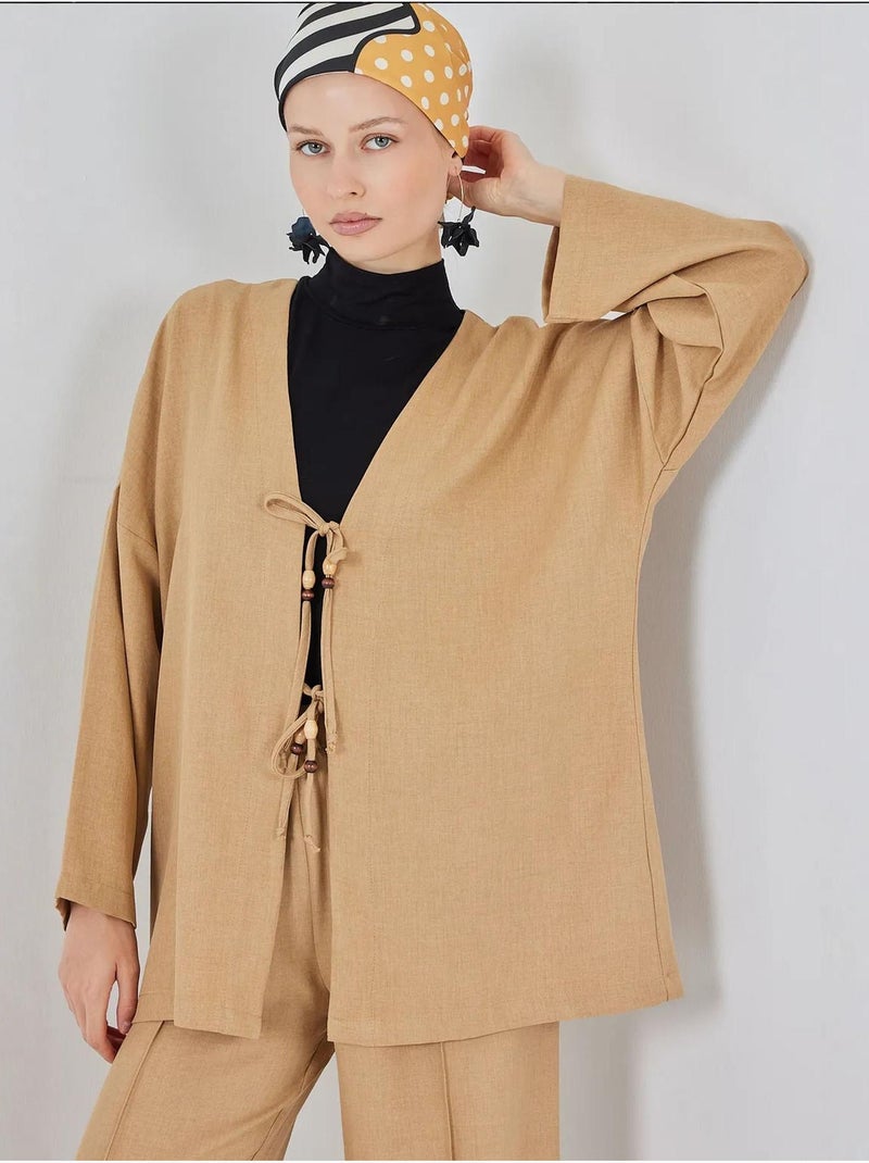 Ensemble cardigan à col en v et pantalon à jambes larges bdart Marron clair - Kiabi