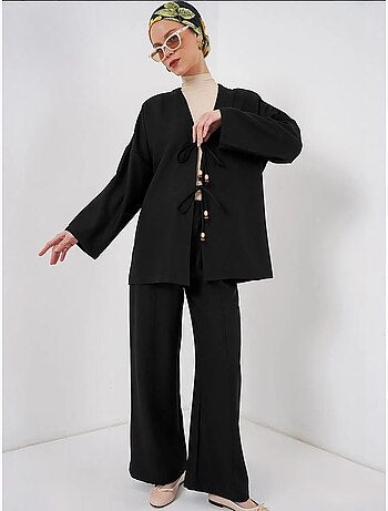Ensemble cardigan à col en v et pantalon à jambes larges bdart