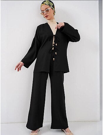 Ensemble cardigan à col en v et pantalon à jambes larges bdart