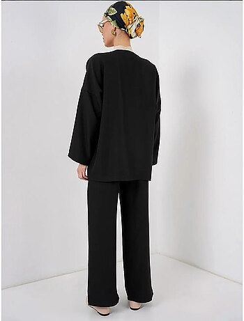 Ensemble cardigan à col en v et pantalon à jambes larges bdart