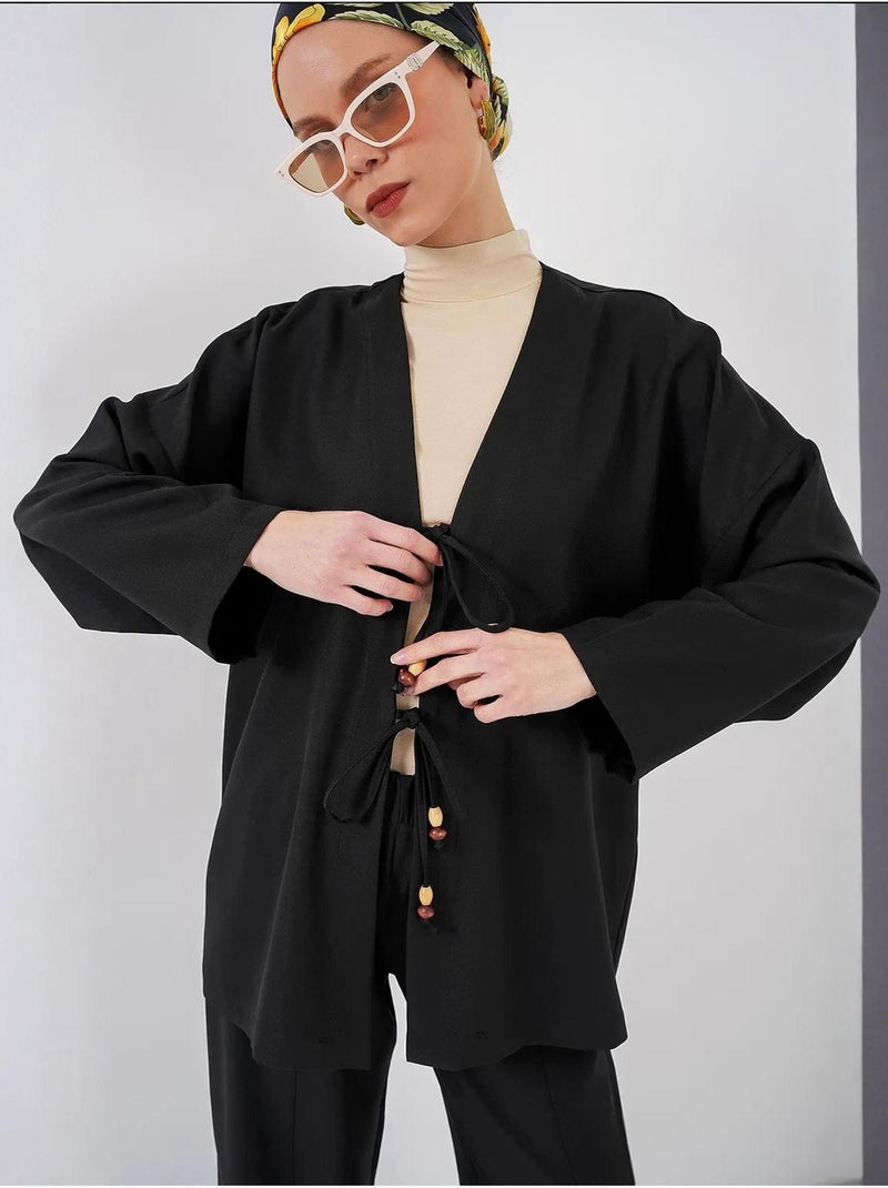 Ensemble cardigan à col en v et pantalon à jambes larges bdart Noir - Kiabi
