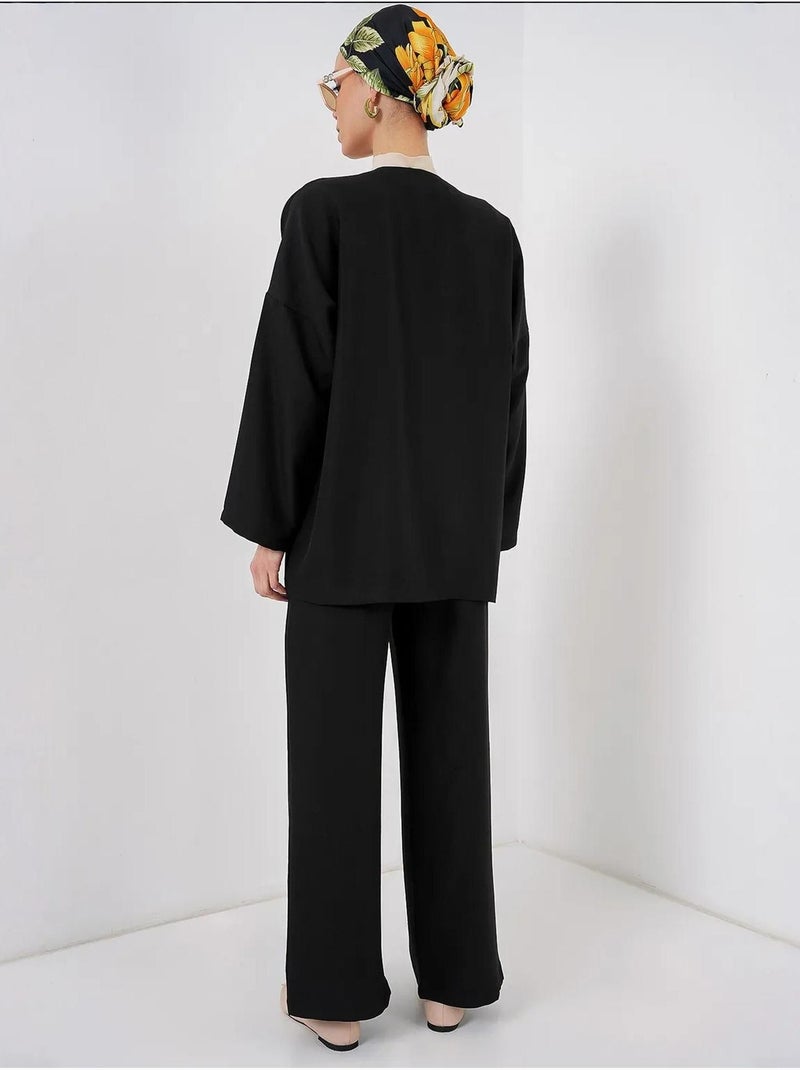 Ensemble cardigan à col en v et pantalon à jambes larges bdart Noir - Kiabi