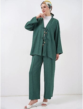 Ensemble cardigan à col en v et pantalon à jambes larges bdart