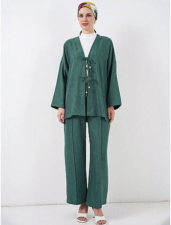 Ensemble cardigan à col en v et pantalon à jambes larges bdart