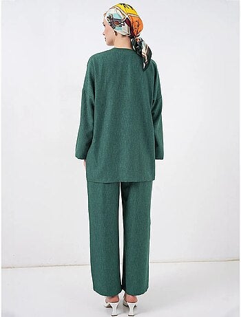 Ensemble cardigan à col en v et pantalon à jambes larges bdart