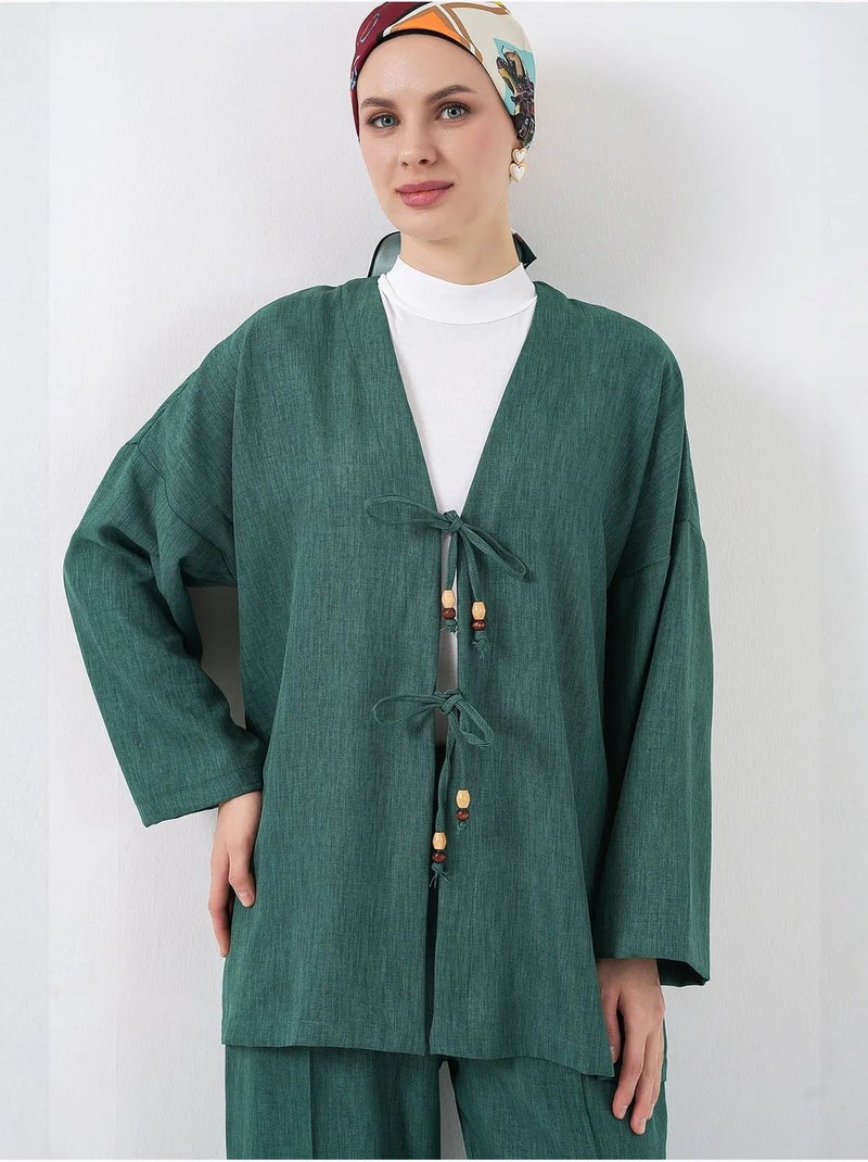 Ensemble cardigan à col en v et pantalon à jambes larges bdart Vert foncé - Kiabi