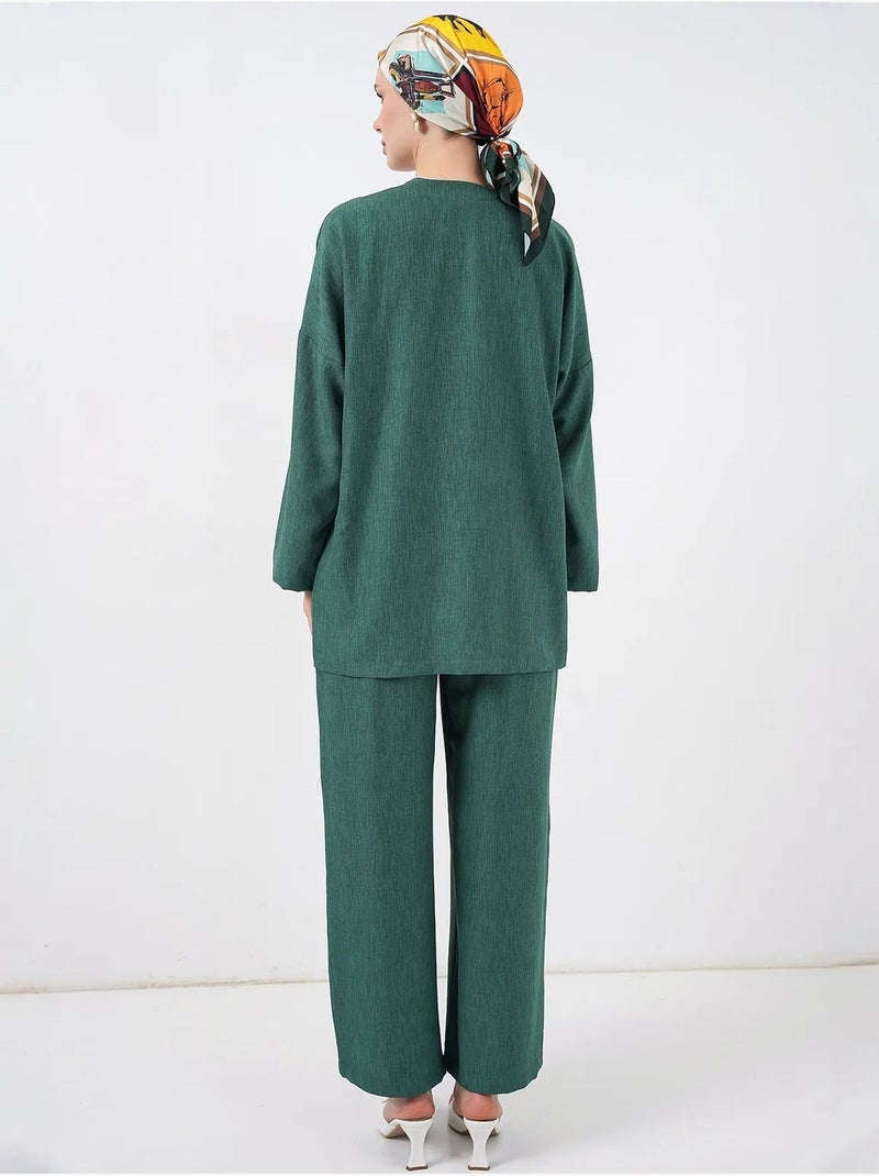 Ensemble cardigan à col en v et pantalon à jambes larges bdart Vert foncé - Kiabi