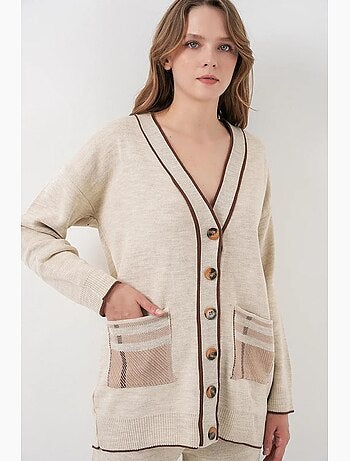Ensemble cardigan à col en v et pantalon large en maille côtelée pour femme bdart