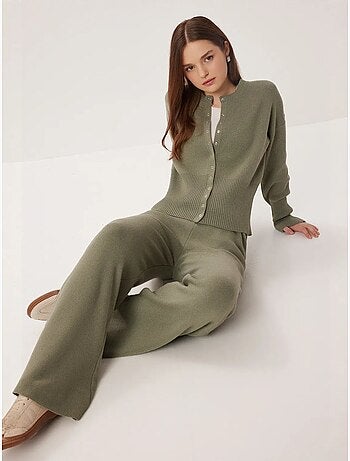 Ensemble cardigan boutonné et pantalon large en maille côtelée istanbul