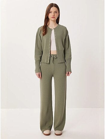 Ensemble cardigan boutonné et pantalon large en maille côtelée istanbul