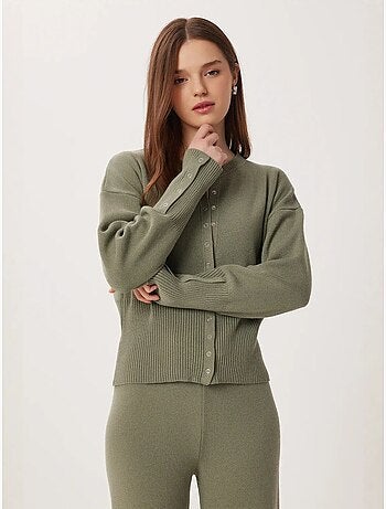 Ensemble cardigan boutonné et pantalon large en maille côtelée istanbul