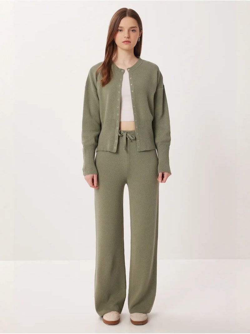 Ensemble cardigan boutonné et pantalon large en maille côtelée istanbul Kaki - Kiabi