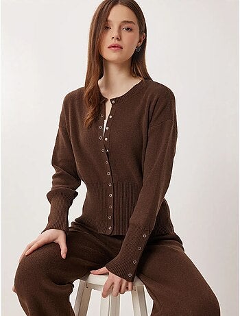 Ensemble cardigan boutonné et pantalon large en maille côtelée istanbul