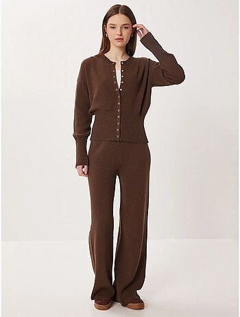 Ensemble cardigan boutonné et pantalon large en maille côtelée istanbul