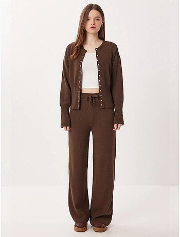 Ensemble cardigan boutonné et pantalon large en maille côtelée istanbul