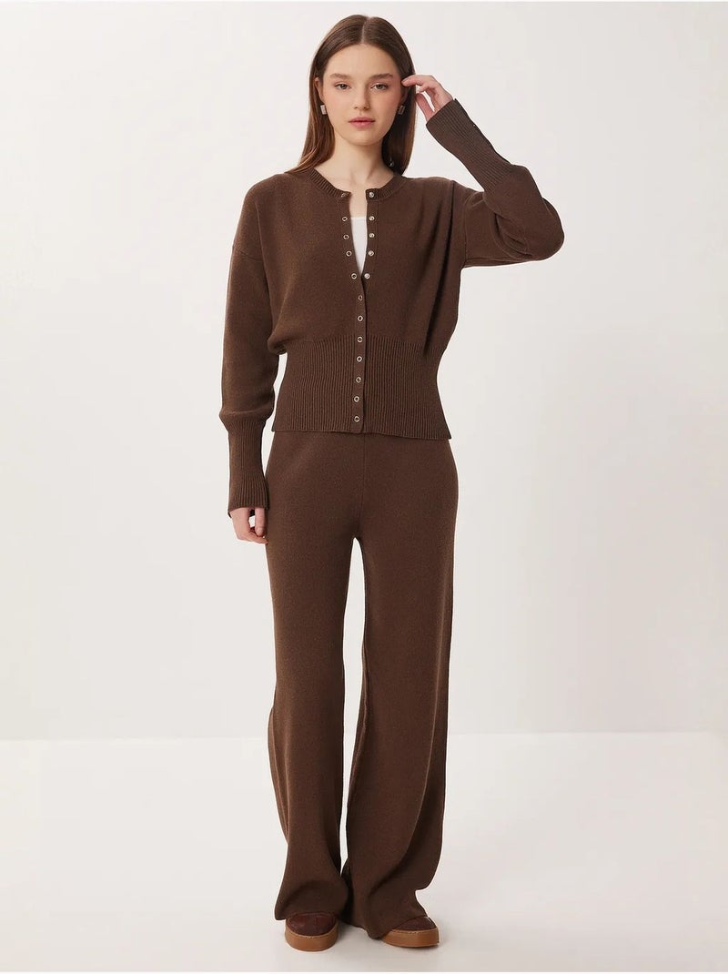 Ensemble cardigan boutonné et pantalon large en maille côtelée istanbul Marron chocolat - Kiabi