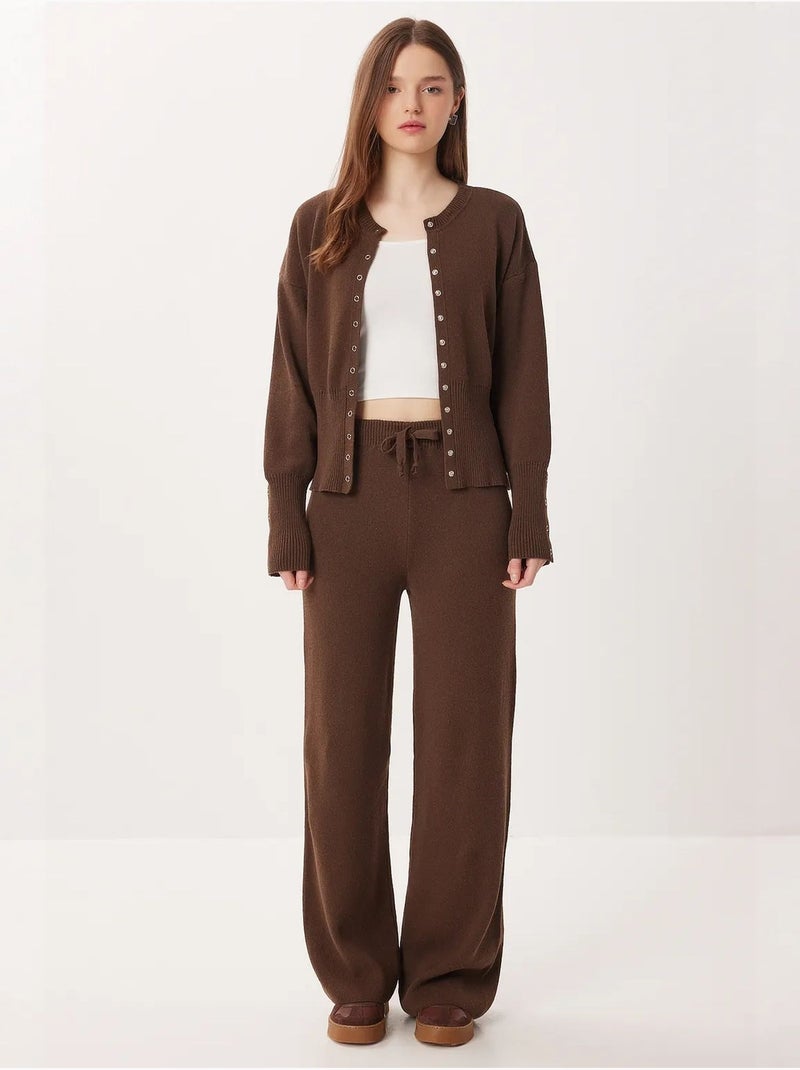 Ensemble cardigan boutonné et pantalon large en maille côtelée istanbul Marron chocolat - Kiabi