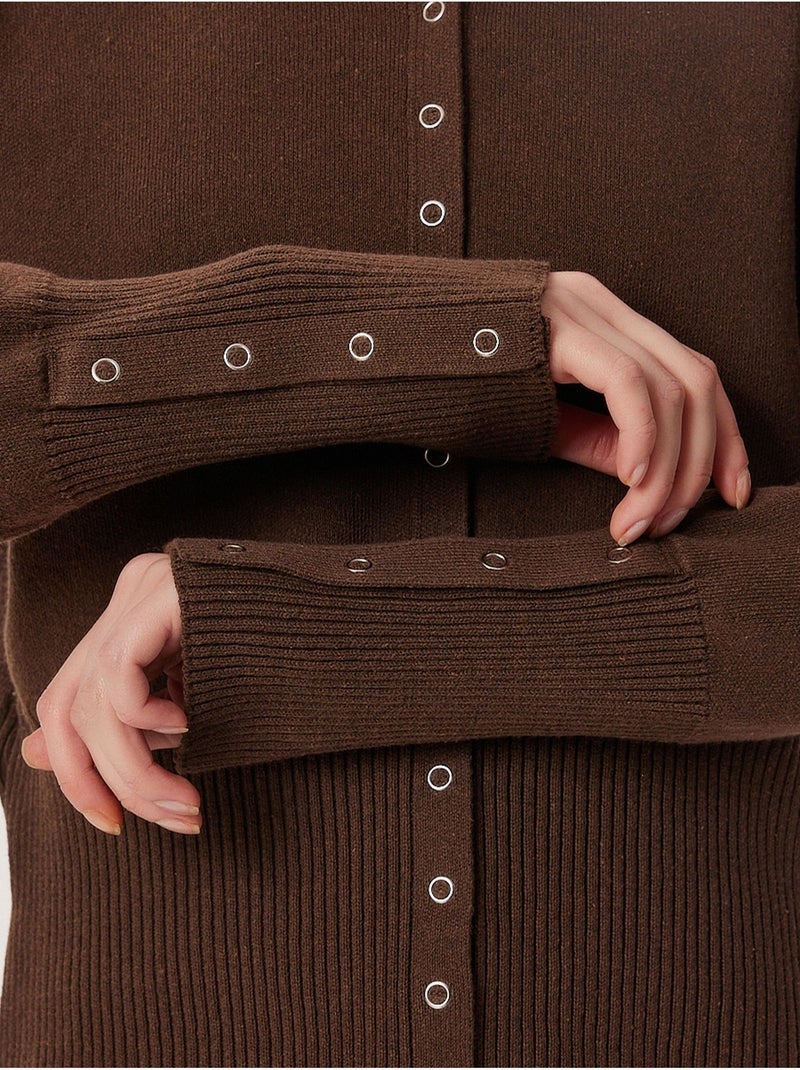 Ensemble cardigan boutonné et pantalon large en maille côtelée istanbul Marron chocolat - Kiabi
