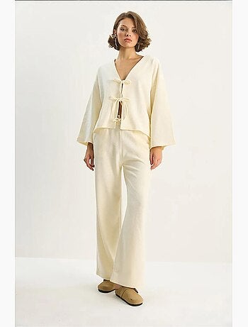 Ensemble cardigan en maille à col v et pantalon large lucci