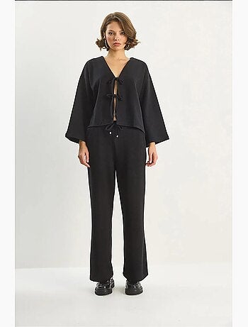 Ensemble cardigan en maille à col v et pantalon large lucci