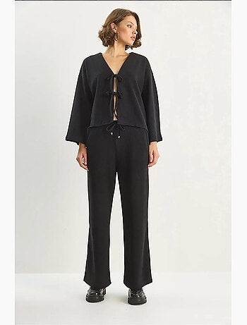 Ensemble cardigan en maille à col v et pantalon large lucci