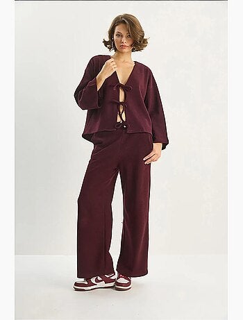 Ensemble cardigan en maille à col v et pantalon large lucci