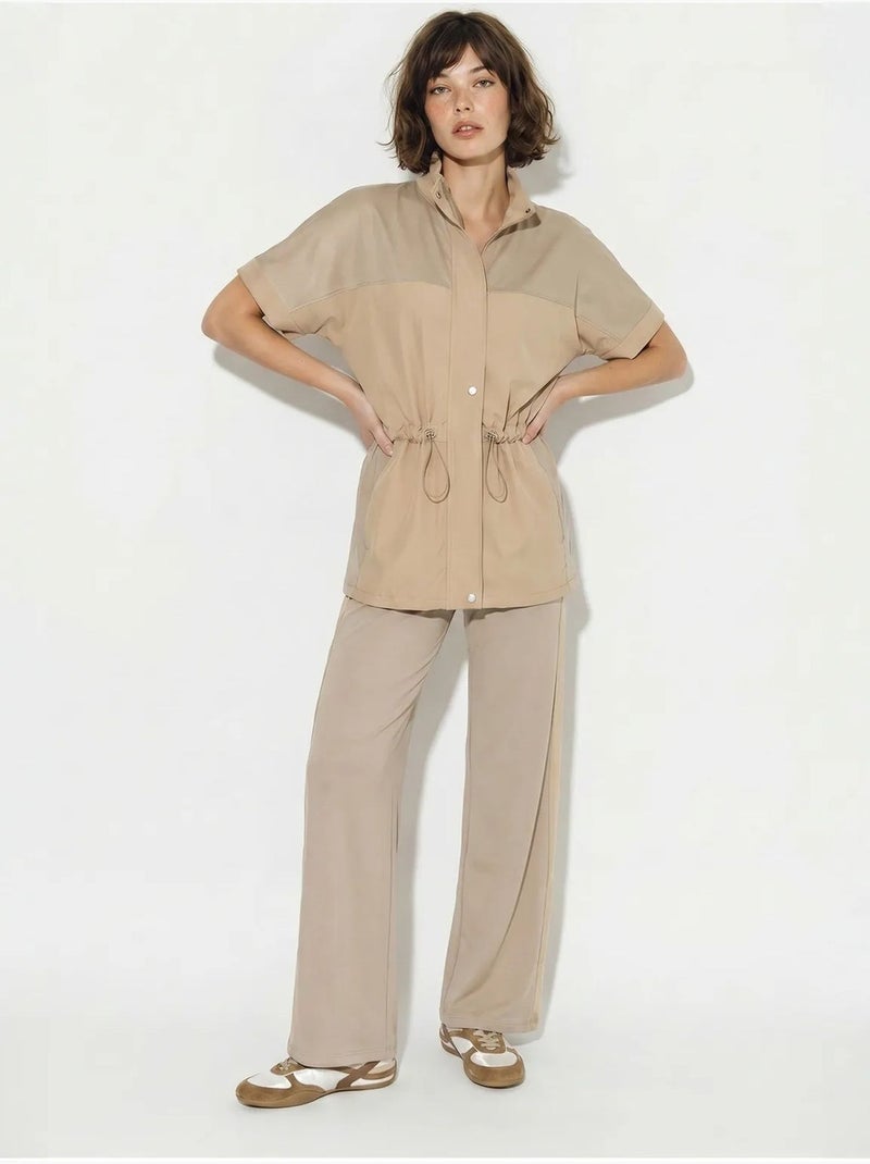 Ensemble cardigan et pantalon large uni lucci Beige argile - Kiabi