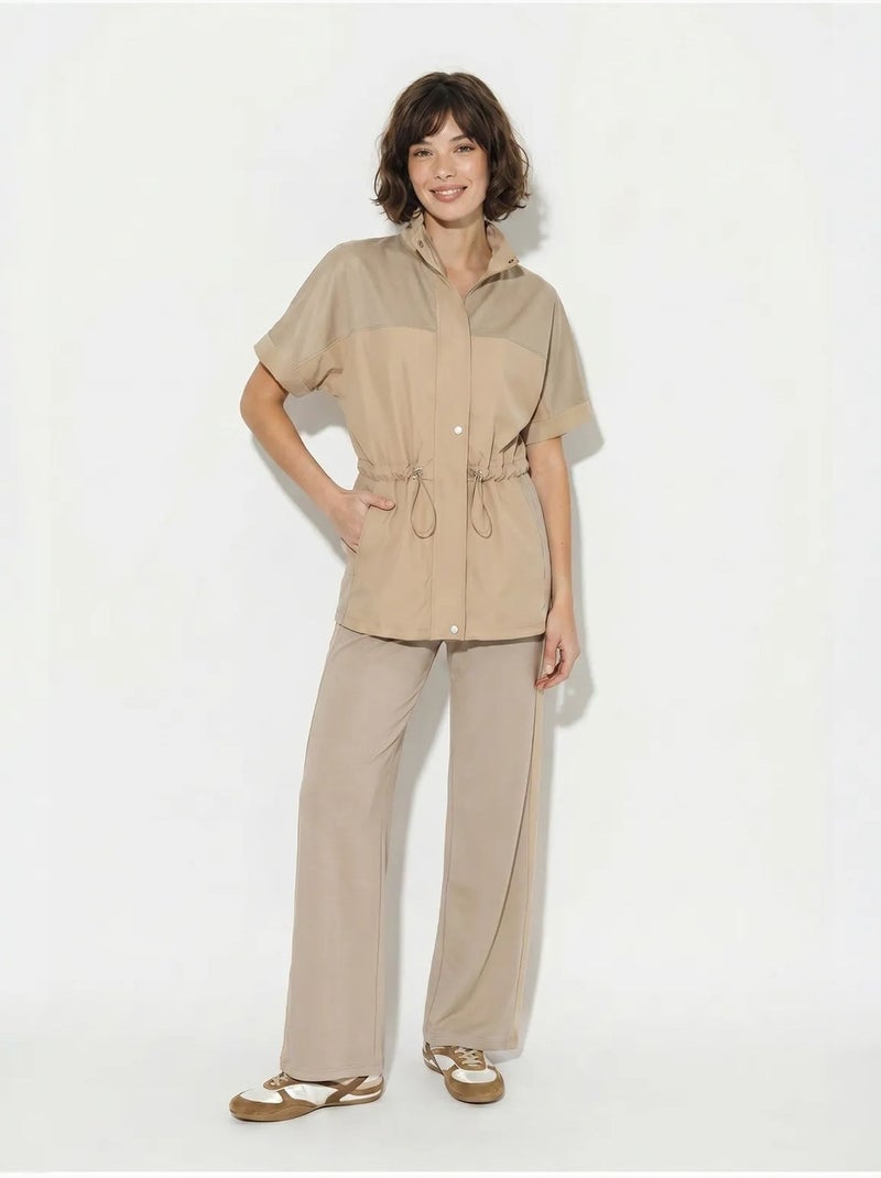 Ensemble cardigan et pantalon large uni lucci Beige argile - Kiabi