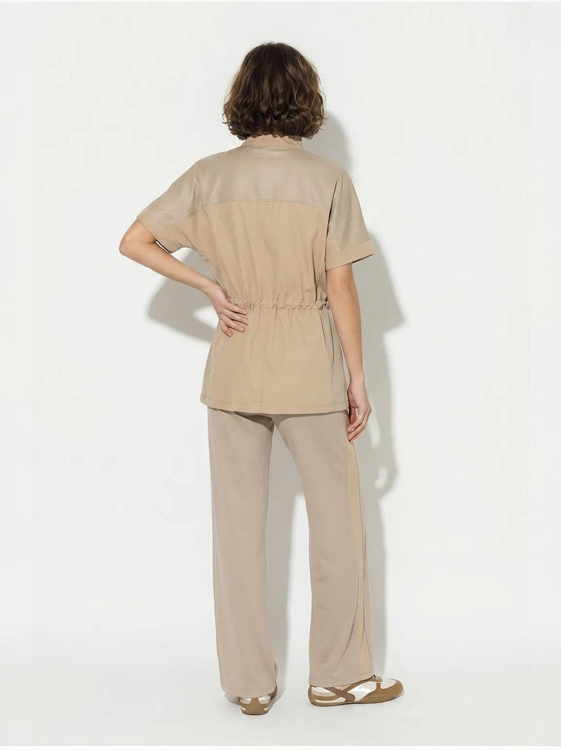 Ensemble cardigan et pantalon large uni lucci Beige argile - Kiabi