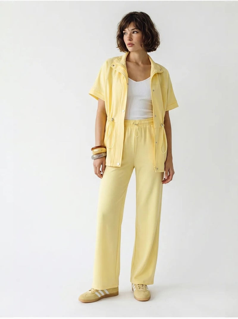 Ensemble cardigan et pantalon large uni lucci Jaune citron - Kiabi