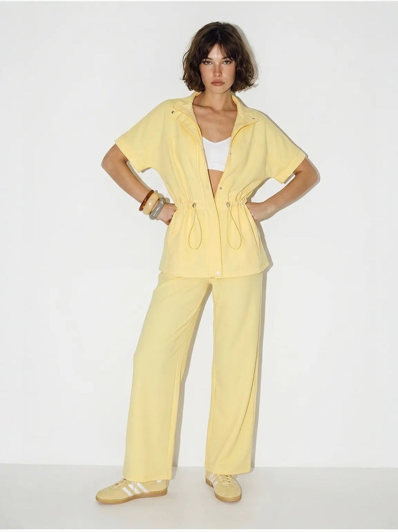 Ensemble cardigan et pantalon large uni lucci Jaune citron - Kiabi