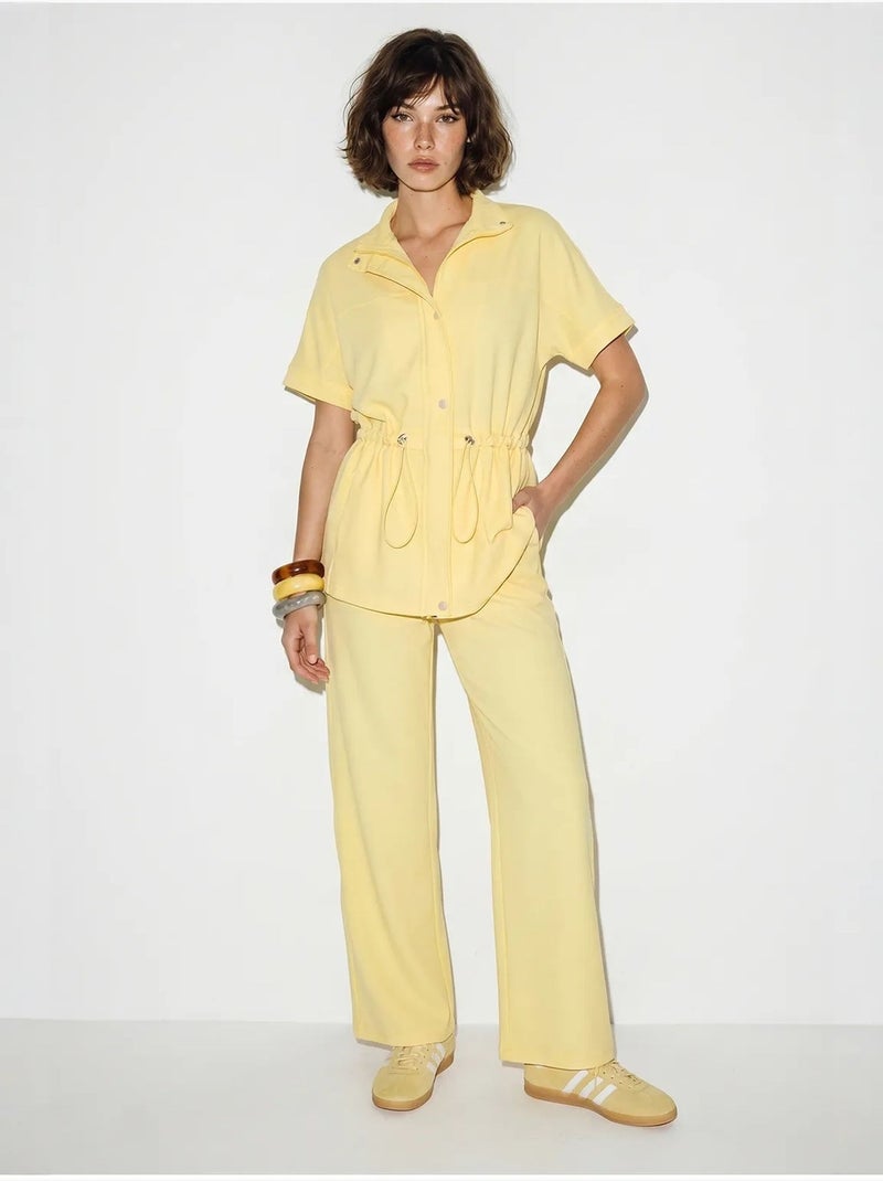 Ensemble cardigan et pantalon large uni lucci Jaune citron - Kiabi