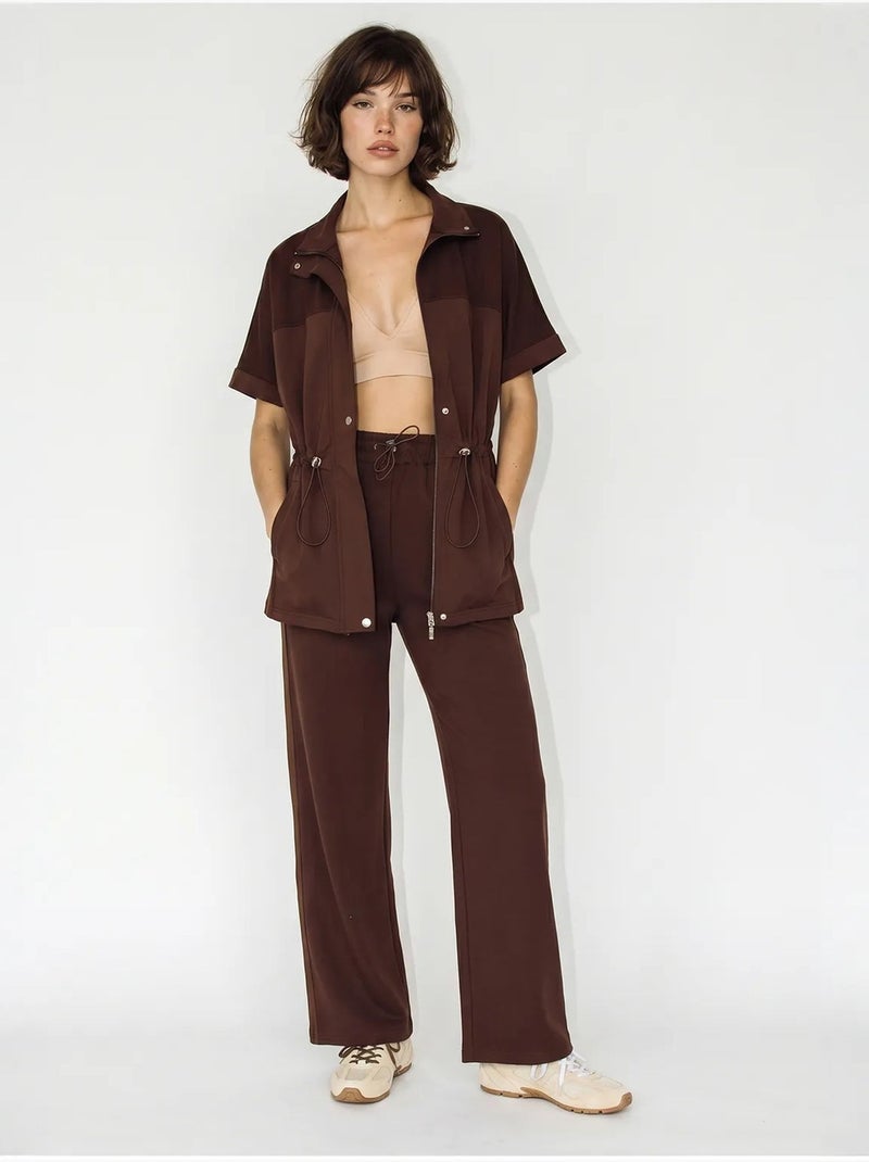 Ensemble cardigan et pantalon large uni lucci Marron chocolat - Kiabi