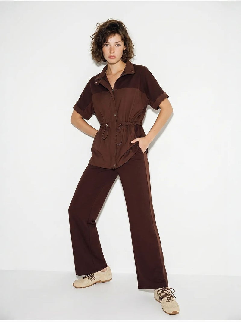 Ensemble cardigan et pantalon large uni lucci Marron chocolat - Kiabi