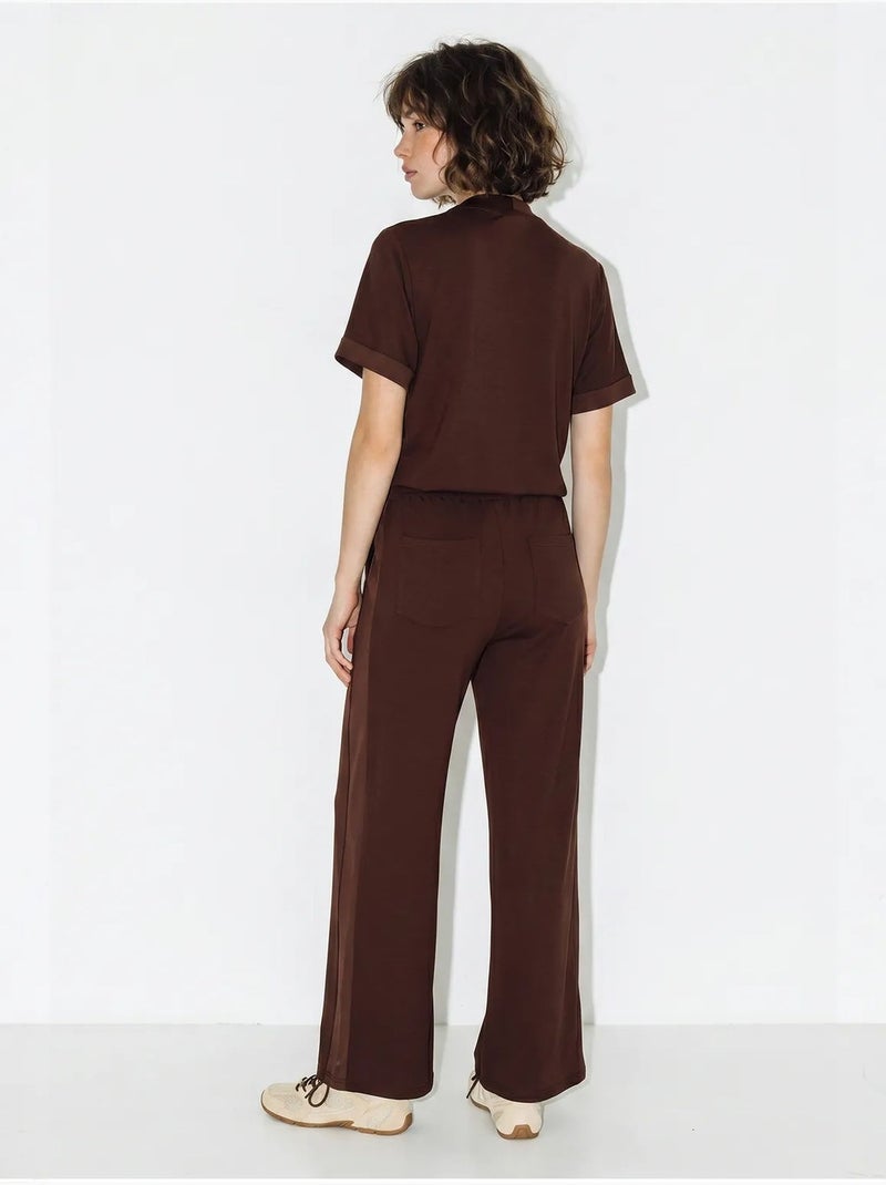 Ensemble cardigan et pantalon large uni lucci Marron chocolat - Kiabi