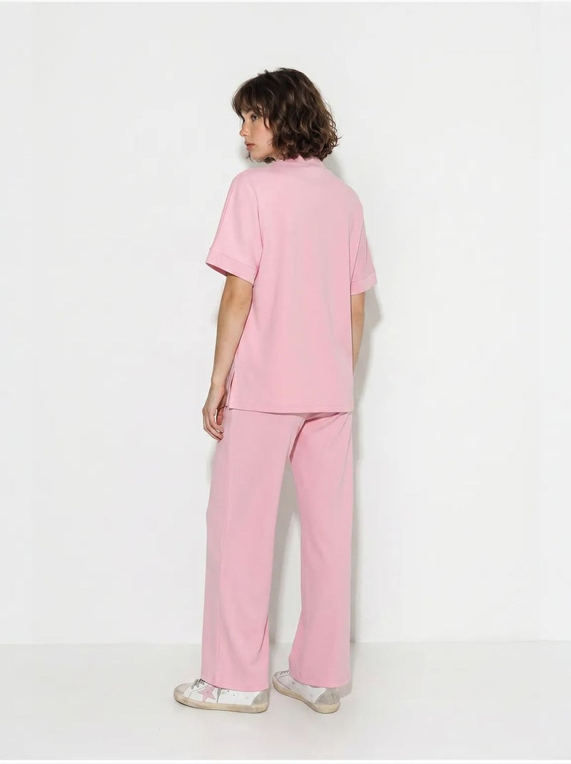 Ensemble cardigan et pantalon large uni lucci Rose - Kiabi