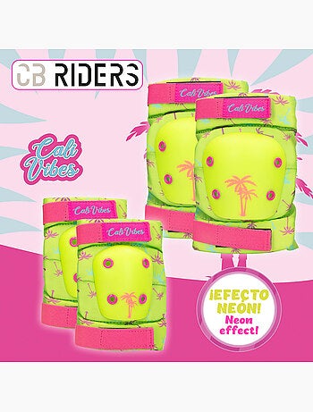 Ensemble casque, coudières et genouillères jaune fluo cb riders