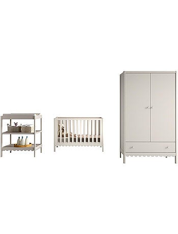 Ensemble chambre swingo lit bébé 60x120 + table à langer + armoire 2 portes clay