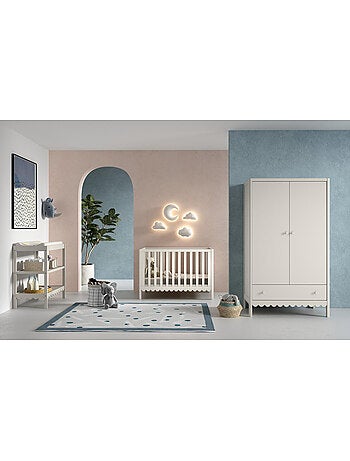Ensemble chambre swingo lit bébé 60x120 + table à langer + armoire 2 portes clay
