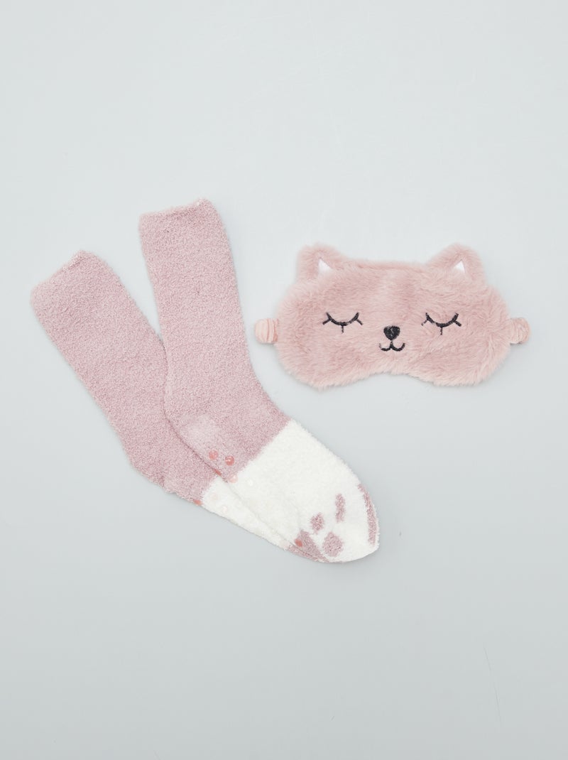 Ensemble chaussettes + masque de nuit peluche Rose - Kiabi