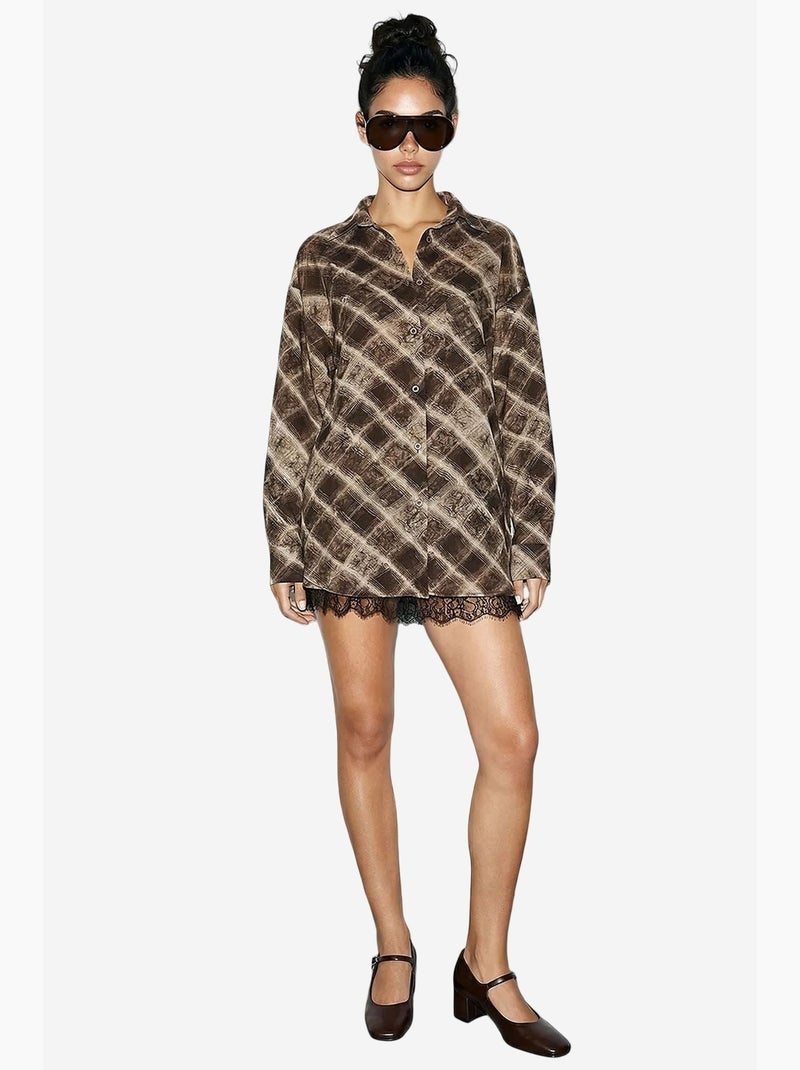 Ensemble chemise à carreaux oversize et jupe courte à jambes larges lucci Marron chocolat - Kiabi