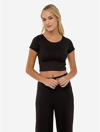 Ensemble chemise courte en tricot et pantalon à ceinture élastique