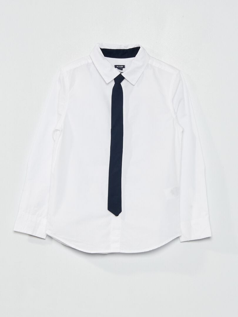 Ensemble chemise en coton + cravate Blanc/marine - Kiabi
