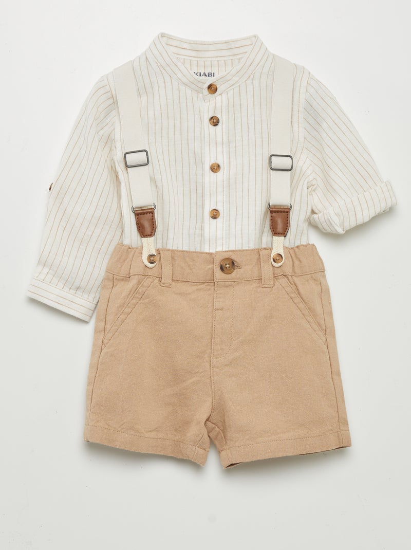 Ensemble chemise et pantalon à bretelles - 2 pièces Beige - Kiabi