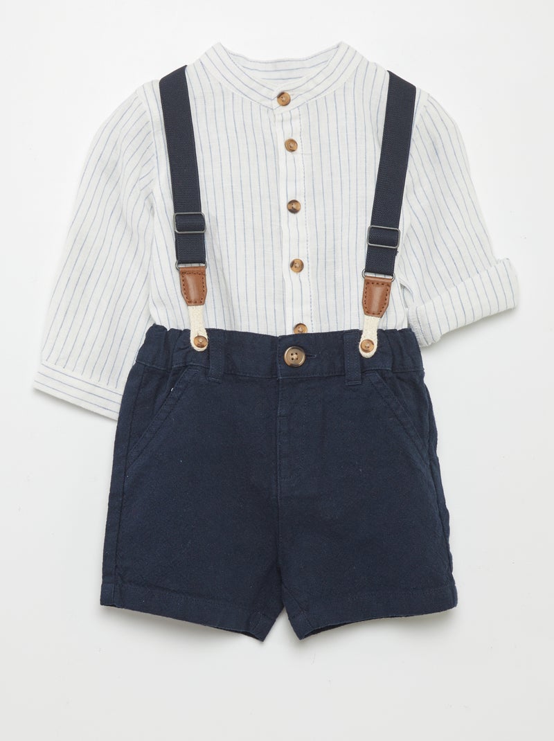 Ensemble chemise et pantalon à bretelles - 2 pièces Bleu marine - Kiabi